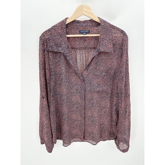 Tommy Hilfiger Pink Blue Speckled Button Down Sheer Blouse Polyester Women XL - Picture 1 of 8